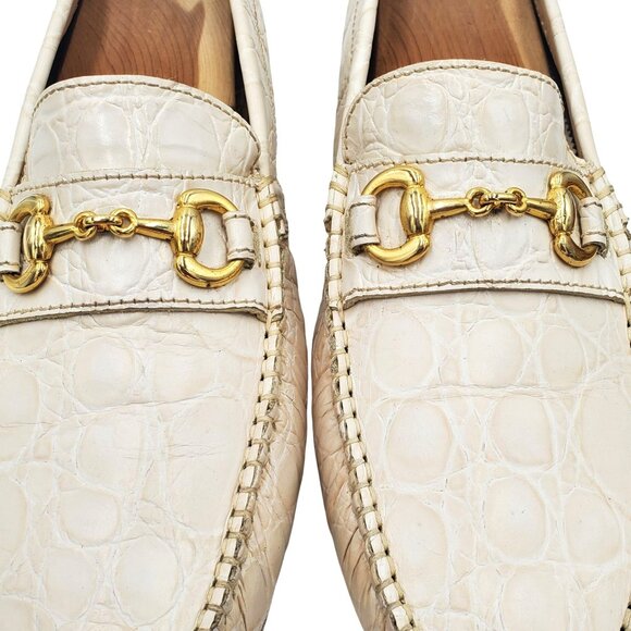 Aldo Brue Men size 11 Beige Crocodile Embossed Leather Driving Loafer shoe Italy - Picture 2 of 11